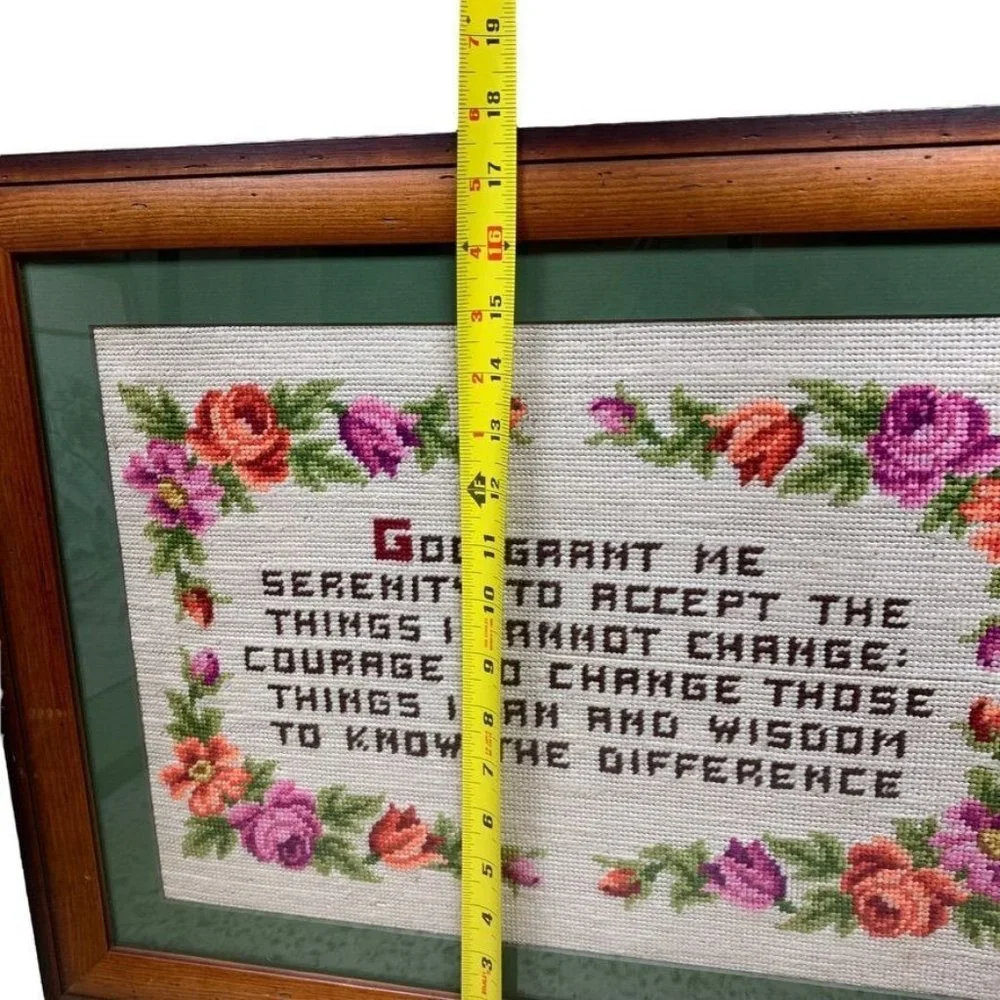 Large Finished Needlepoint Serenity Prayer Floral Framed Wall Hanging Recovery‎